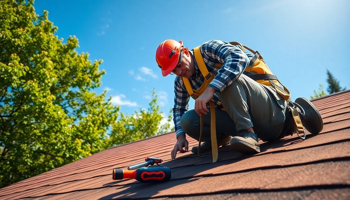 Inspecting Roofing Replacement Portland Oregon with professional roofer in vibrant Portland setting.