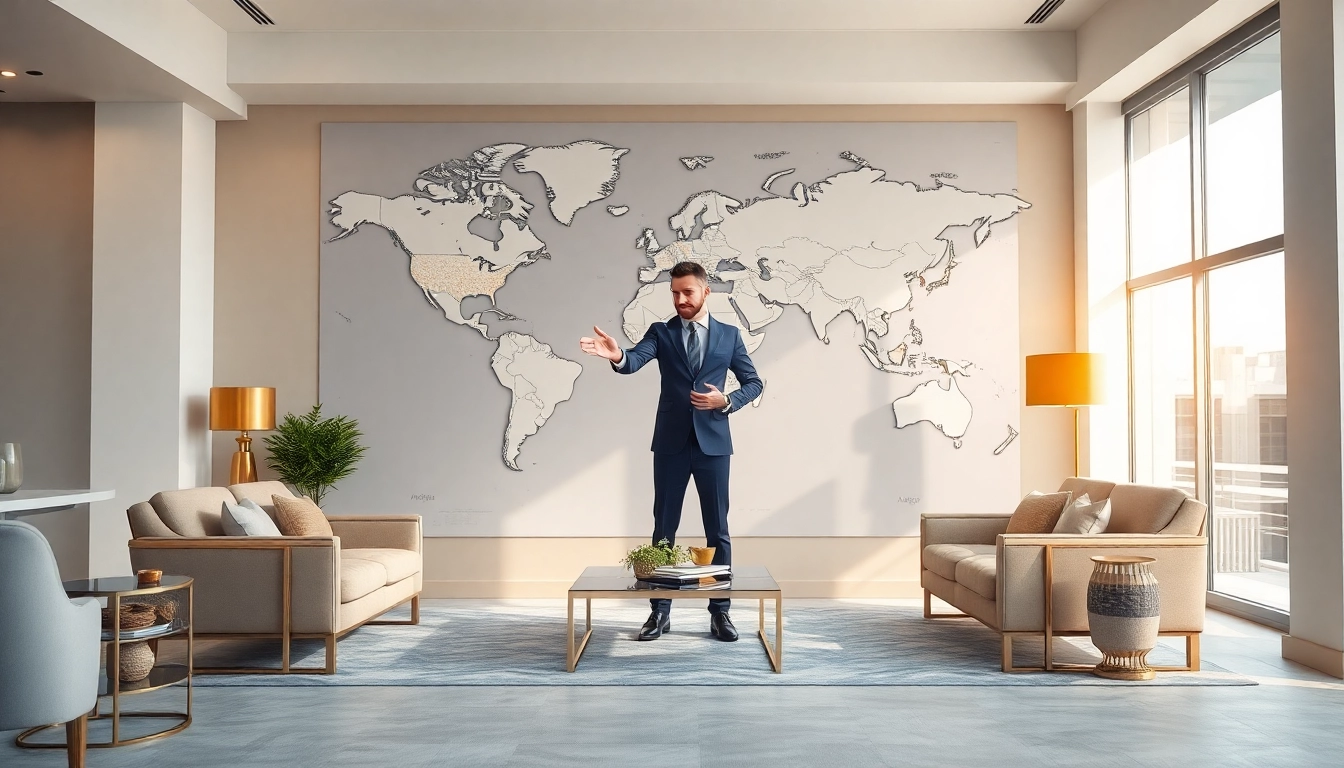 Showcasing international real estate listings on a map, highlighting global property opportunities.